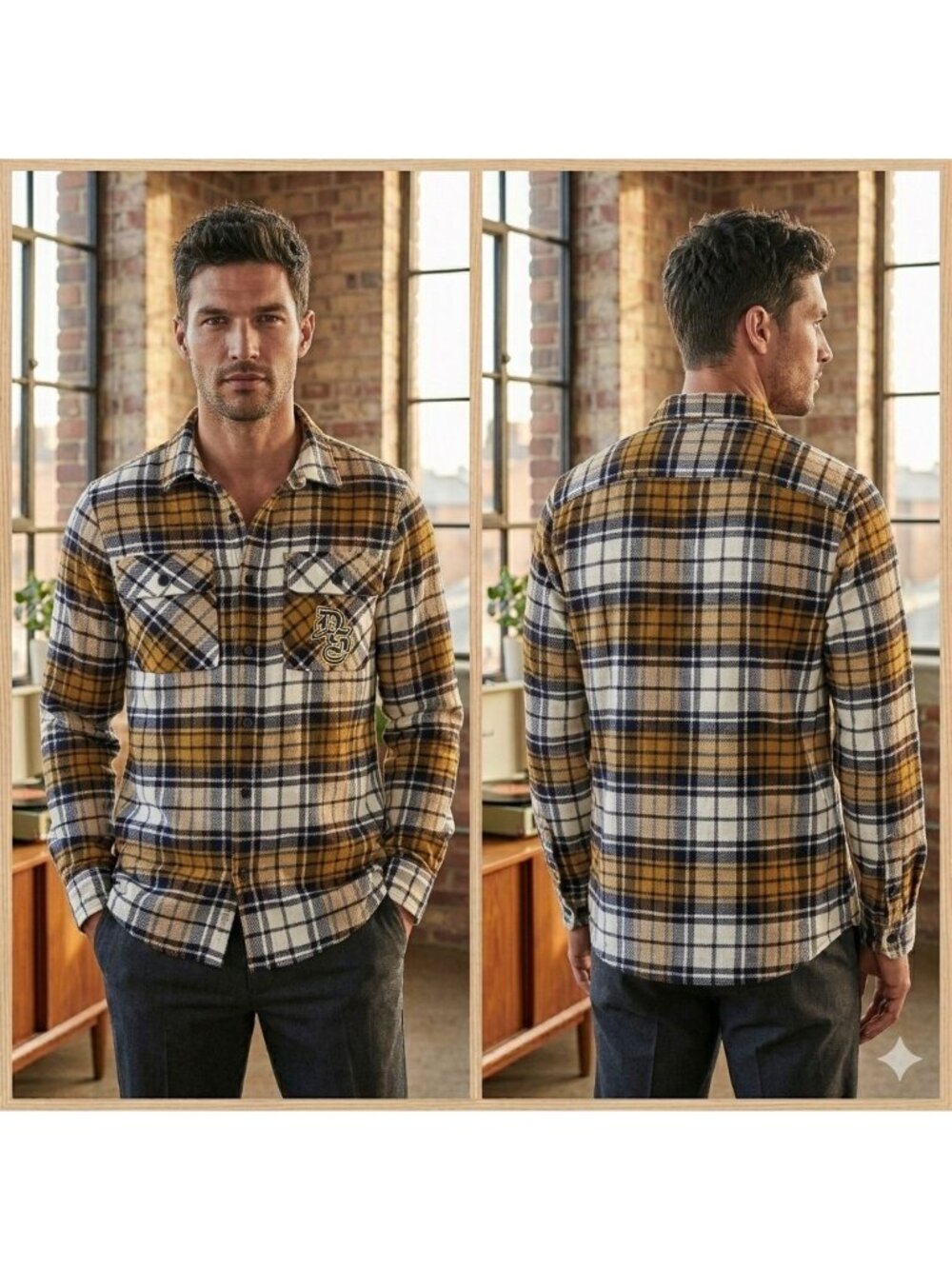 Doggy Supply By Snoop Dogg Mens Shirt Medium Yellow Plaid Flannel Long Sleeve
